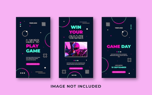 E-sports gaming social media story template with neon