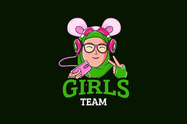 女の子とeスポーツチームのロゴのテンプレート