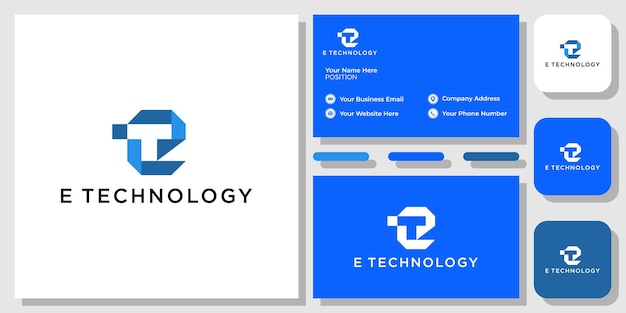 e technology combination symbol abstract letter with business card template