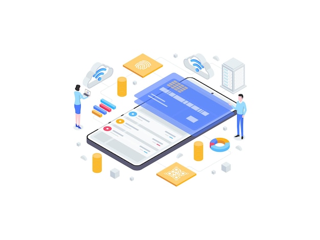 E-Wallet Isometric Flat Illustration. Suitable for Mobile App, Website, Banner, Diagrams, Infographics, and Other Graphic Assets.