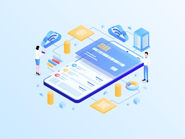 Vector e-wallet isometric light gradient illustration. suitable for mobile app, website, banner, diagrams, infographics, and other graphic assets.