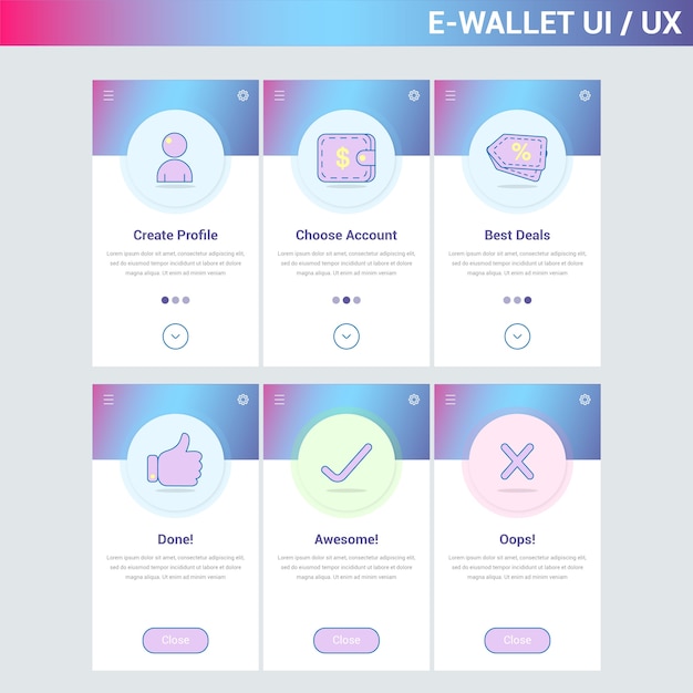 Vector e-wallet ui ux statische pagina