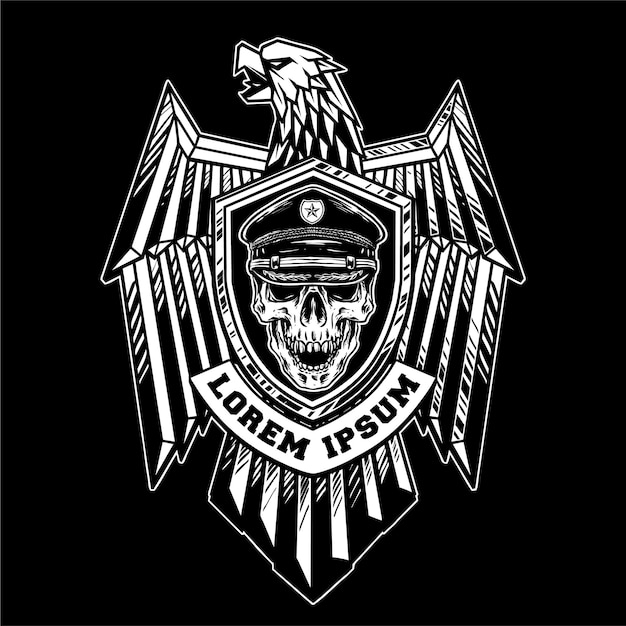 Eagle badge with skull snake military style illustration