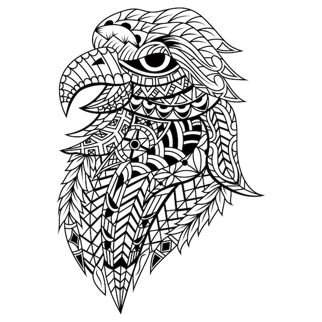 Testa di uccello aquila zentangle stilizzata