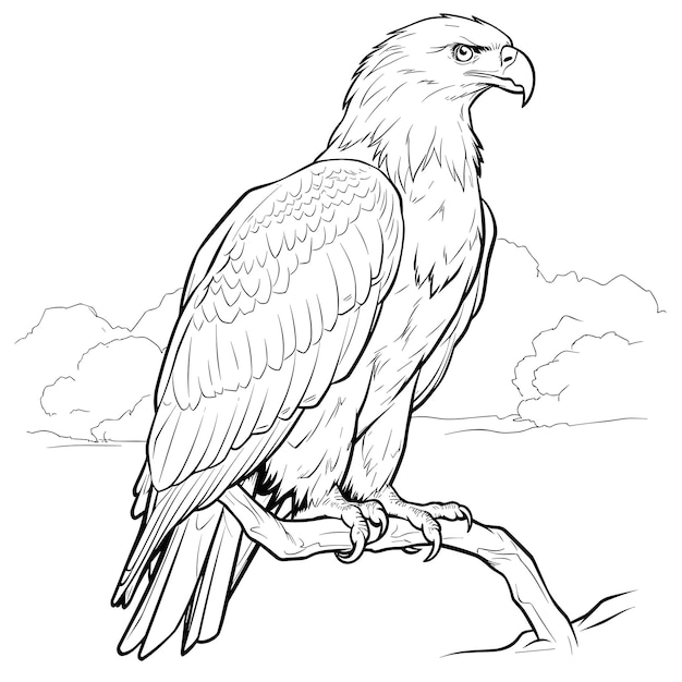 Vector eagle bird isolated coloring page for kids black and white animals cartoon illustration