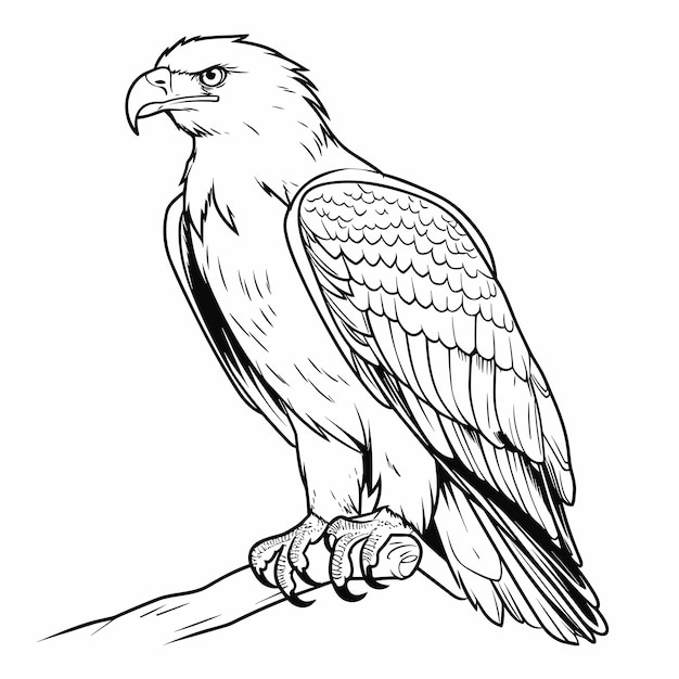 Vector eagle bird isolated coloring page for kids black and white animals cartoon illustration