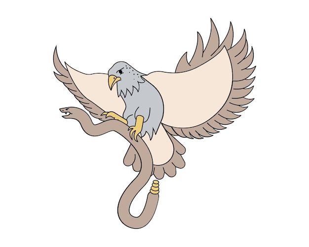 Орел на ветке Мультяшный стиль Векторная иллюстрация на белом фоне
