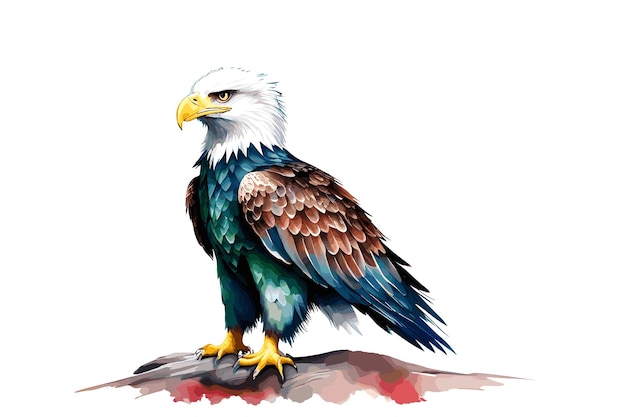 Vector eagle colored watercolor illustration white background