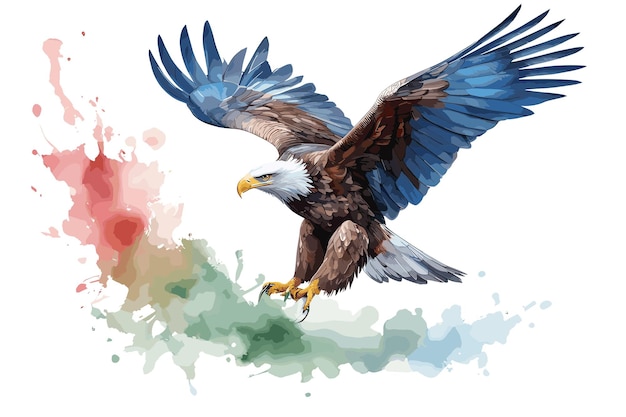 eagle colored watercolor illustration white background