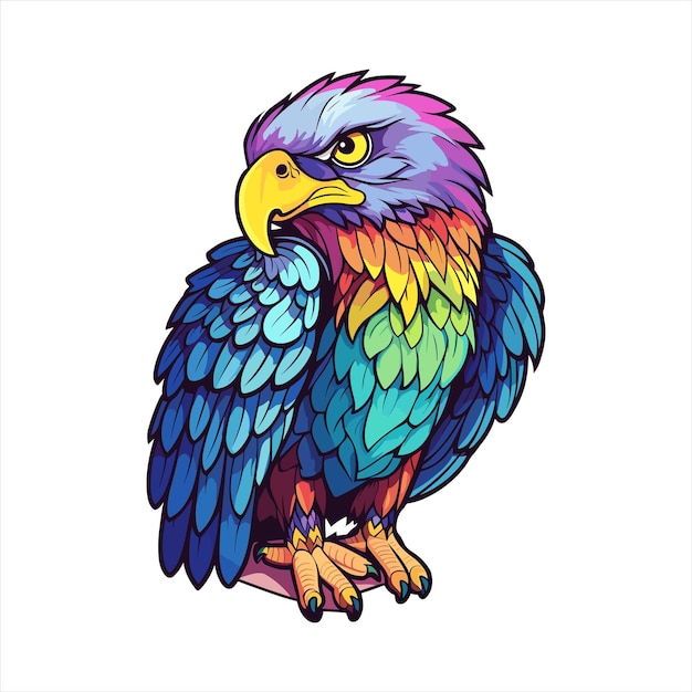 Eagle Colorful Watercolor Cartoon Kawaii Character Animal Pet Isolated Sticker Illustration