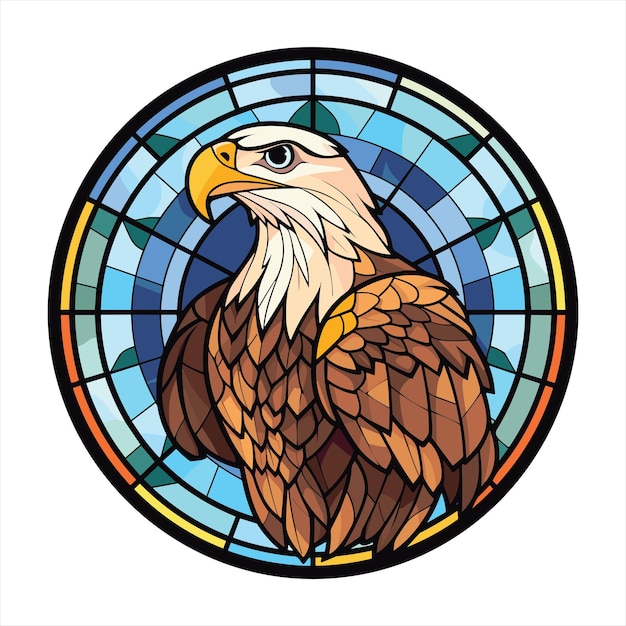 Vector eagle colorful watercolor stained glass cartoon kawaii clipart animal pet illustration