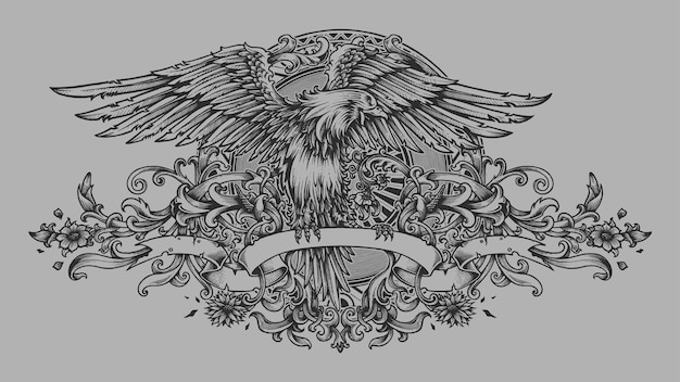 Vector eagle crest banner engraving