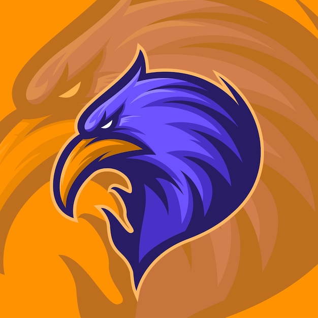 Logo dell'emblema della mascotte della squadra di baseball di eagle esport illustrazione della mascotte da gioco dell'aquila piumata blu