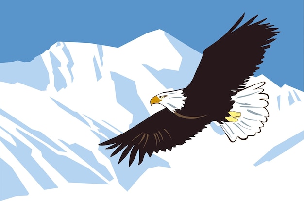 ベクトル イーグルは雪山を背景に飛ぶ