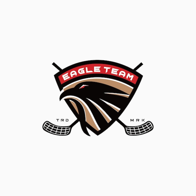 Eagle Floorball-logo voor de identiteit van het sportteam en de vectorillustratie van het bekerkenteken