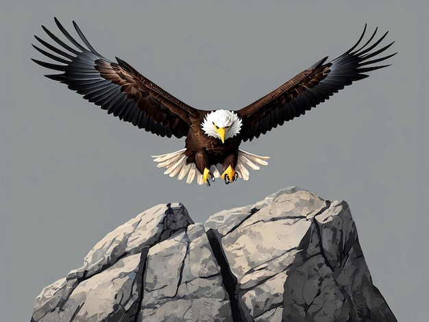 Vector eagle flying over gray rock isolated vector