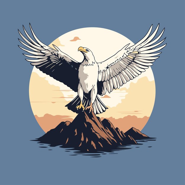 Eagle flying on the mountain vector illustration in vintage style