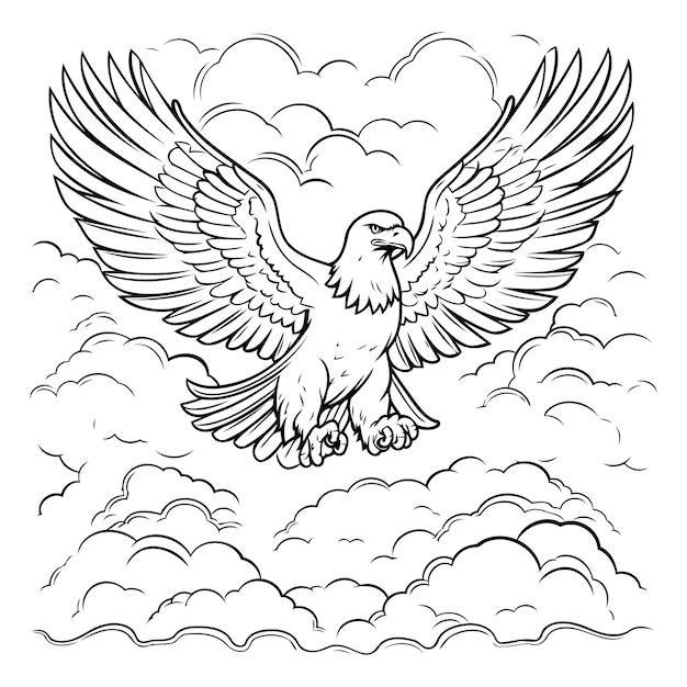 Eagle flying in the sky Vector illustration for coloring book