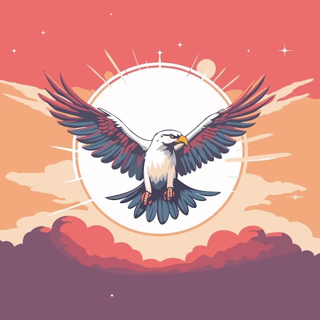Vector eagle flying in the sky vector illustration in retro style