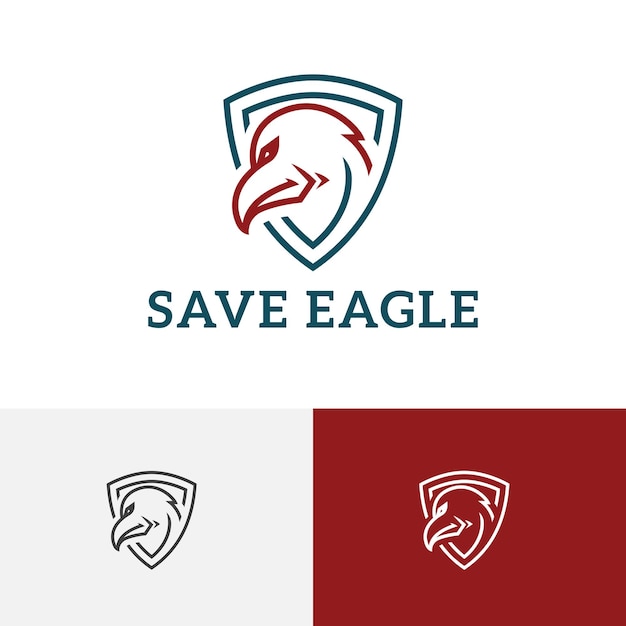 Eagle hawk falcon save protect shield line logo