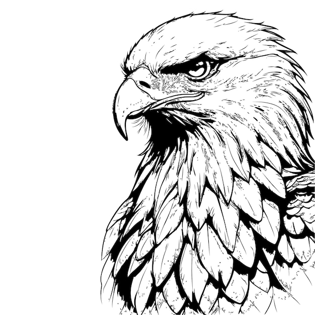 Vector eagle head depicted in detailed line art