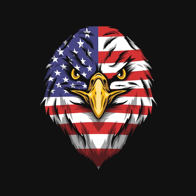 Eagle head illustration and usa flag