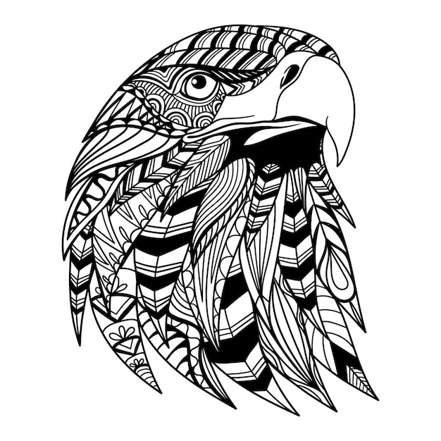 Vector eagle head mandala zentangle coloring page illustration