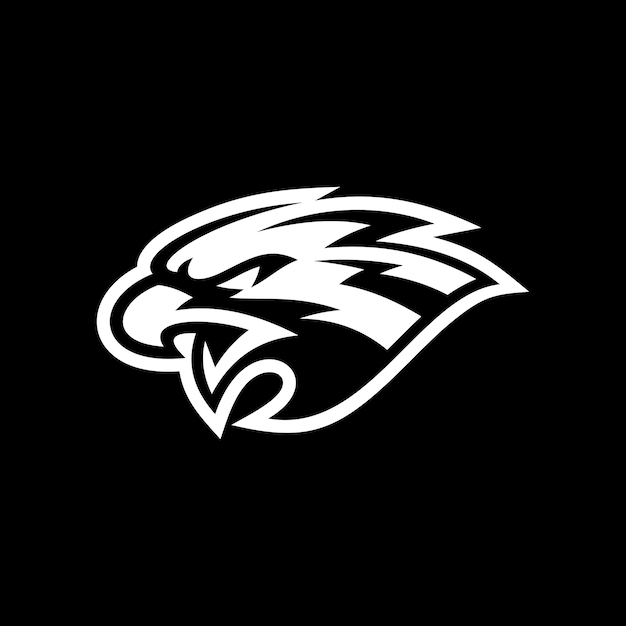 Eagle head mascot logo design, falcon or hawk badge emblem vector icon on dark background