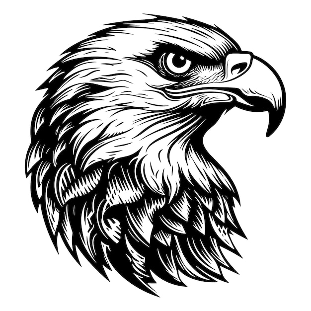 Голова орла, гравюра на дереве, векторная иллюстрация