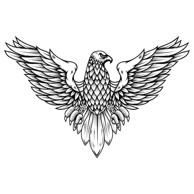 Vector eagle-illustratie in gravurestijl. ontwerpelement voor logo, label, teken, poster, badge, embleem. vector illustratie