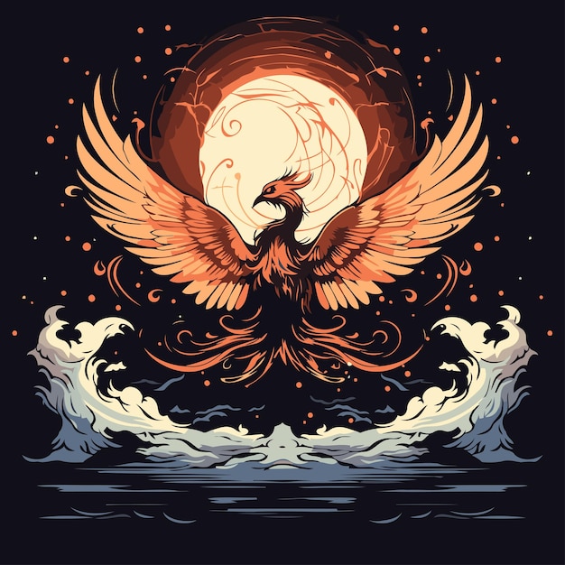 ベクトル 満月の夜空の鷹 ベクトルイラスト