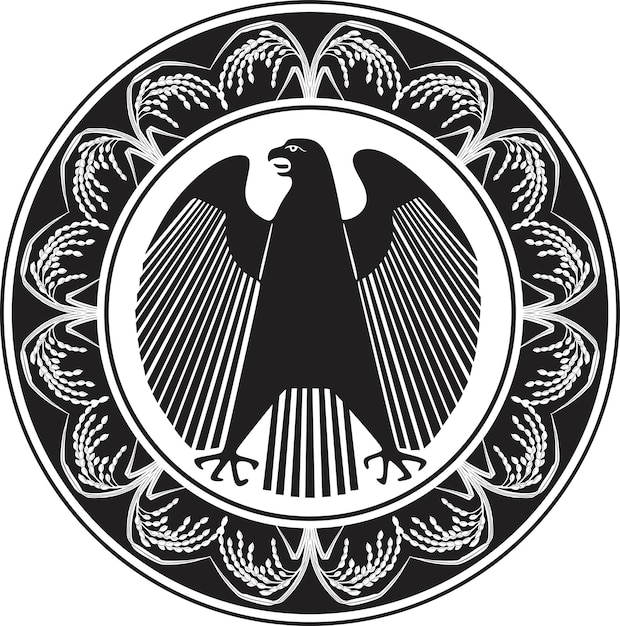 Логотип орла и цветочная рамка ручной работы силуэт вектор