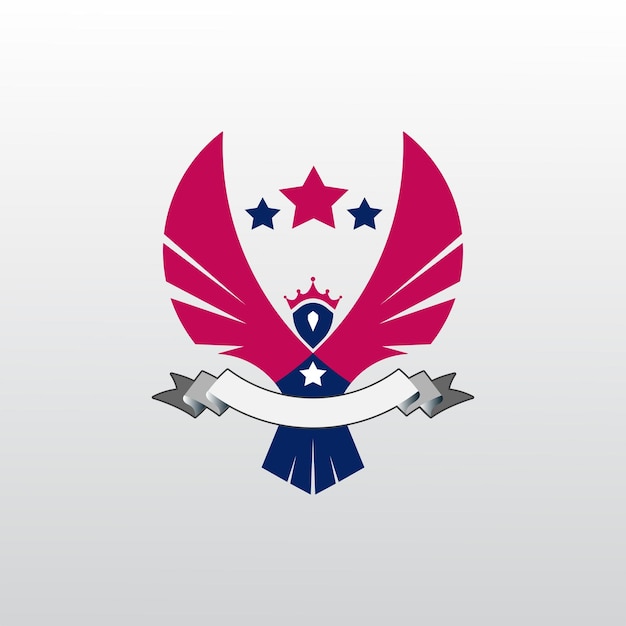 Eagle logo design with star and ribbon