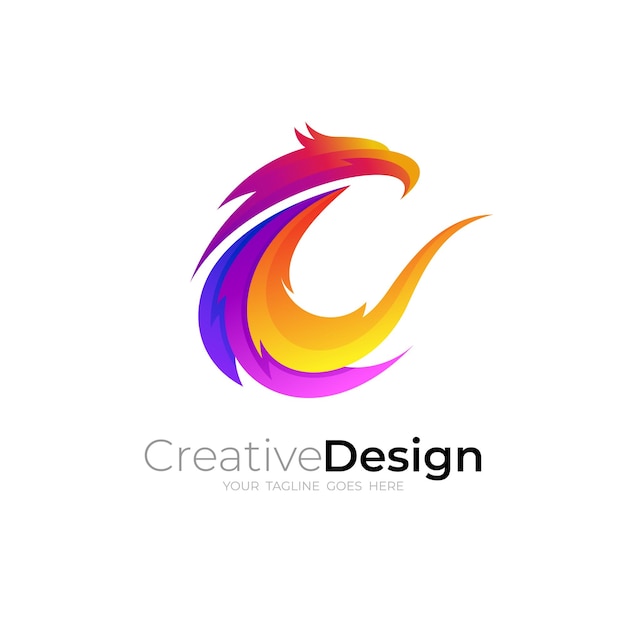 Eagle-logo en letter C-ontwerpcombinatie 3D-kleurrijke pictogrammen