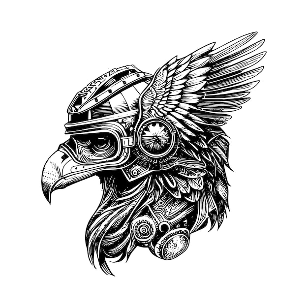 Eagle logo in steampunk hand drawn illustration