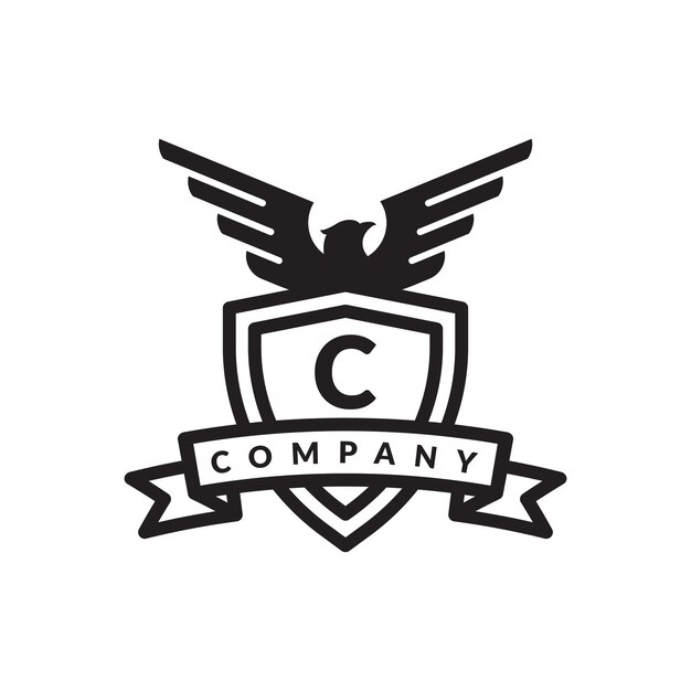 초기 문자 C 방패와 리본이 있는 독수리 로고