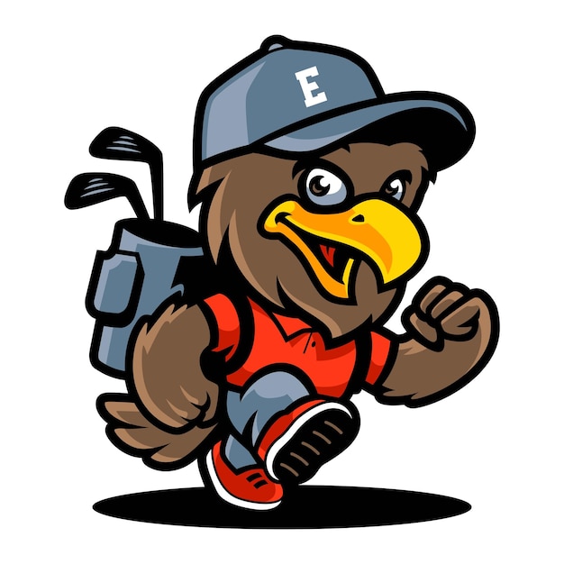 Vector eagle mascot cartoon playing golf