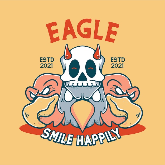 Eagle met schedel illustratie karakter vintage design voor t-shirts