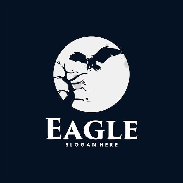 Eagle moon illustration logo design templates Premium Vector