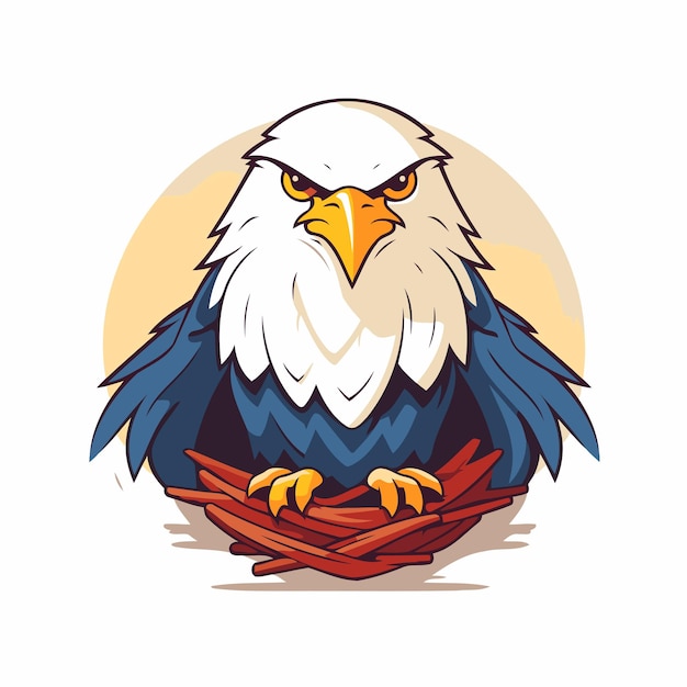 Vector eagle in nest vector illustration of an american bald eagle