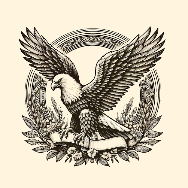 Vector eagle old engraving style