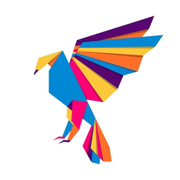 Eagle origami Abstract colorful vibrant eagle logo design Animal origami Vector illustration