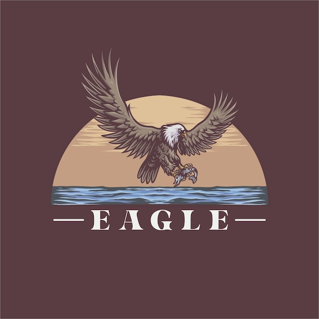 Vector eagle preying on fish in the sea vintage logo