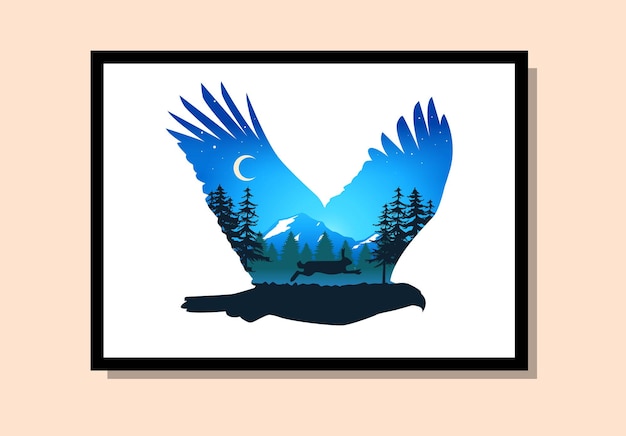 Vector eagle and rabbit wall art in one art with a natural background