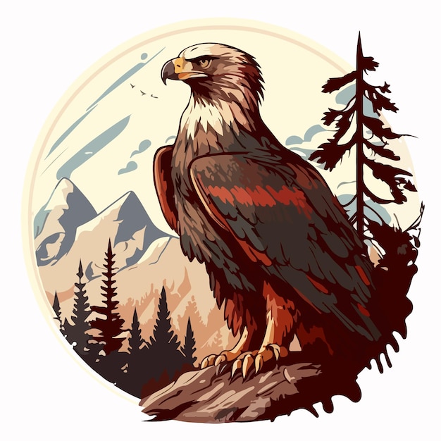 An eagle on a rock with mountains in the background