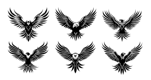 Eagle silhouet set schets hand getrokken in doodle stijl vector niet ai