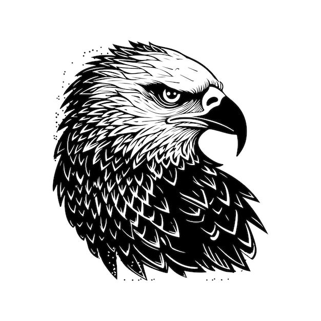 독수리 빈티지 로고 라인 아트 개념 흑백 색상 손으로 그린 그림