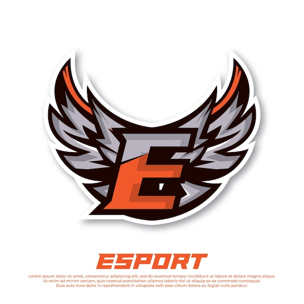 Eagle vleugel esport logo letter e ontwerpsjabloon vogel esport logo afbeelding eerste esport logo