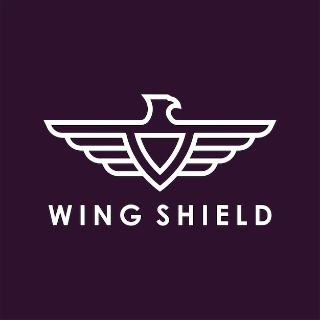 벡터 eagle wing 및 shield 라인 아트 로고 디자인, 최소한의 강력한 힘 표현