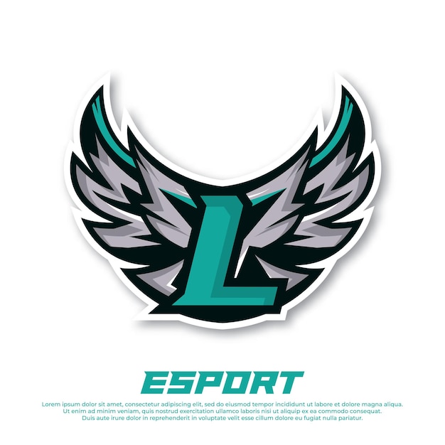 Eagle wing esport logo letter L design template bird esport logo illustration initial esport logo